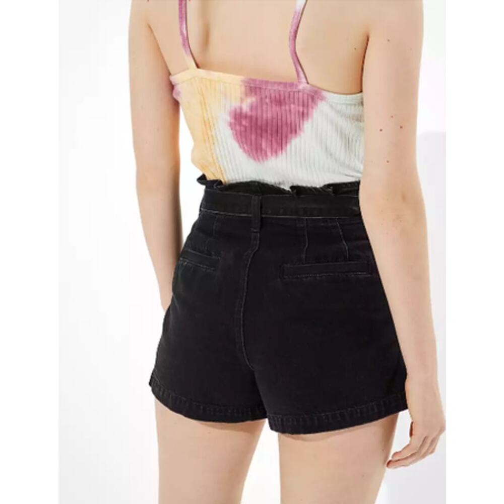 American Eagle Paperbag Denim Mom Shorts Onyx Black Highest Rise - Picture 2 of 9